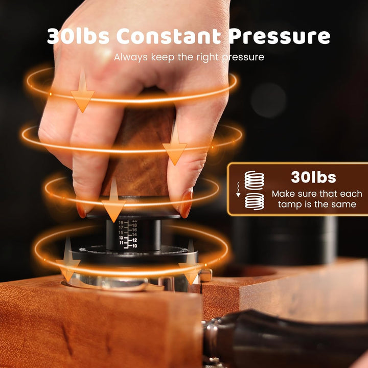 Tamper 54mm, 30lbs Druckregulierend Espresso Tamper, Hozl Kaffee Tamper für Sage, Walnuss Griff