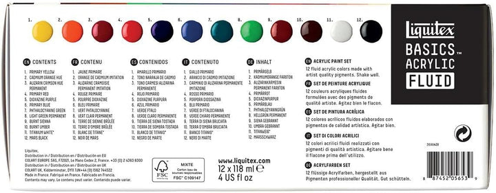 Liquitex 3699431 Basics Fluid Acrylfarbe Set mit fliessender Konsiszenz, schnell trocknend, lichtech