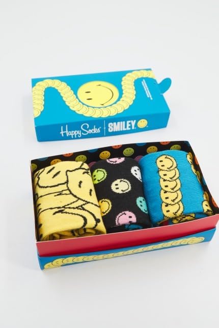 Happy Socks Herren Smiley 3-Pack Gift Set Socken, Multi, M