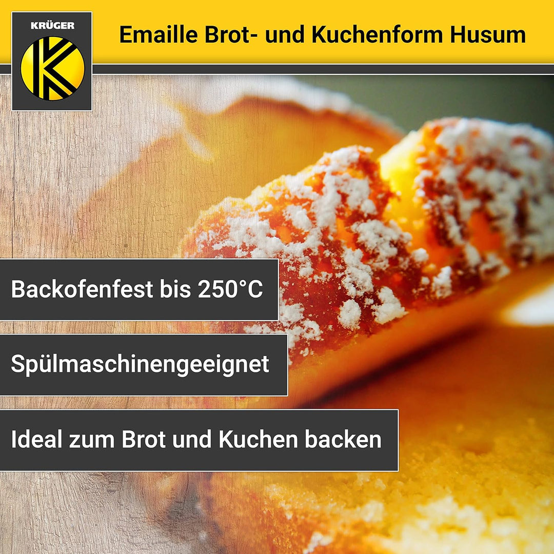 Krüger Emaille-Brot- und Kuchenform Husum - 32 x 14 x 6,5 cm - schnitt- & kratzfeste Backform - indu
