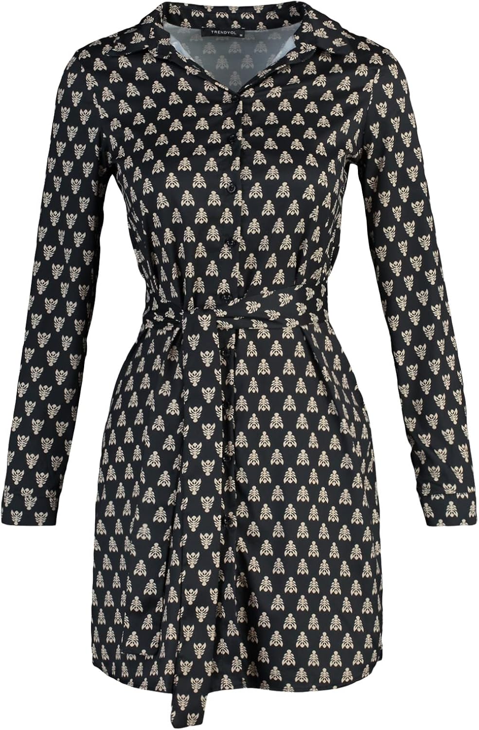 TRENDYOL Damen Woman Midi Shirt Polo Neck Woven Dress Kleid 38 Schwarz, 38 Schwarz