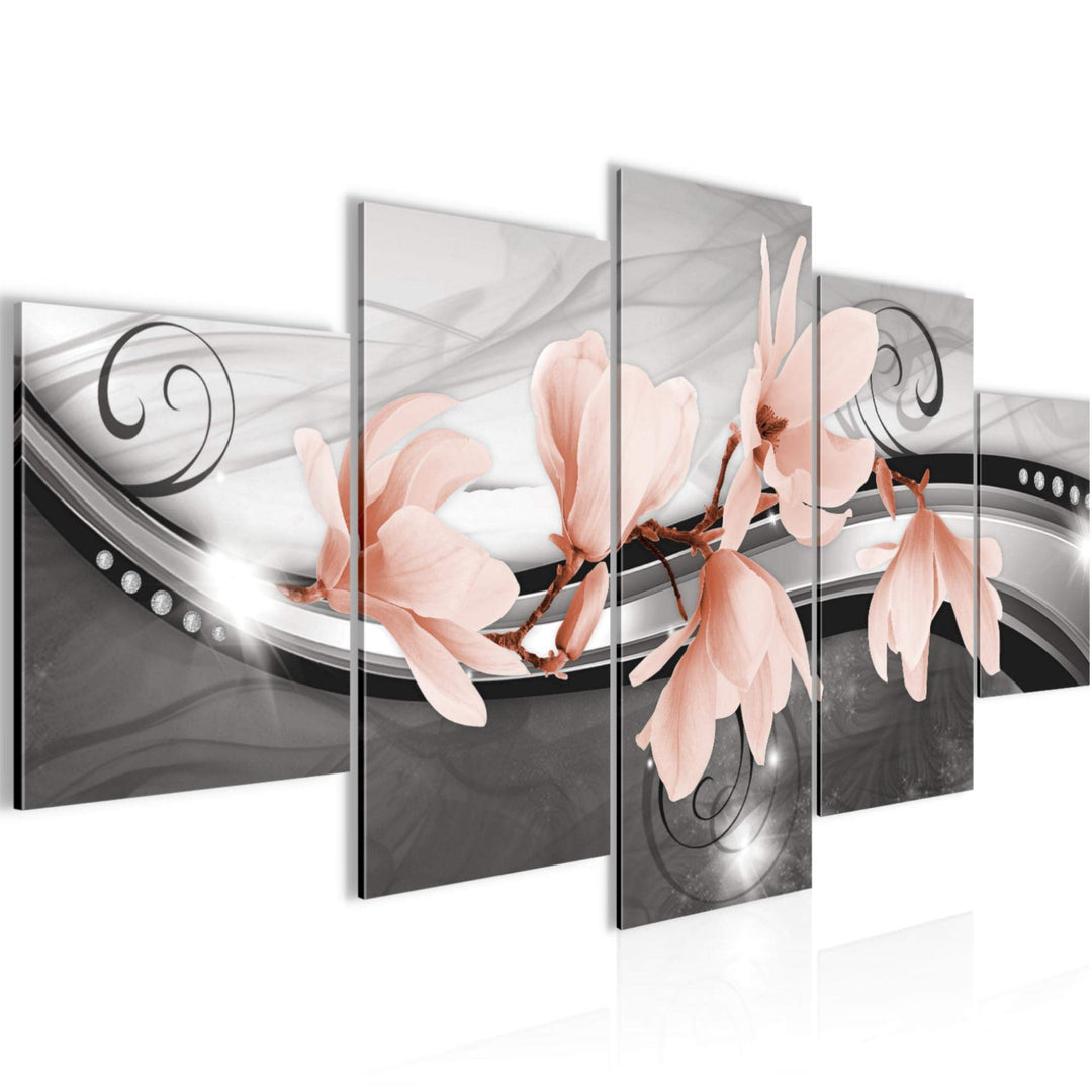 Runa Art Wandbilder Blumen Magnolien 5 Teilig Bild auf Vlies Leinwand Deko Wohnzimmer Abstrakt Schwa
