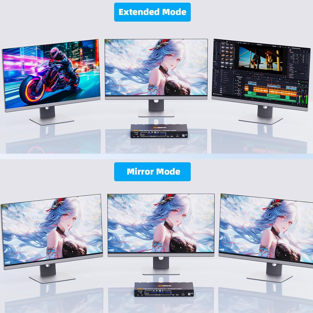 Triple Monitor KVM Switch for 1 Laptop 1 Desktop, USB 3.1 KVM Switch 2 PC 3 Monitore USB C HDMI DP T