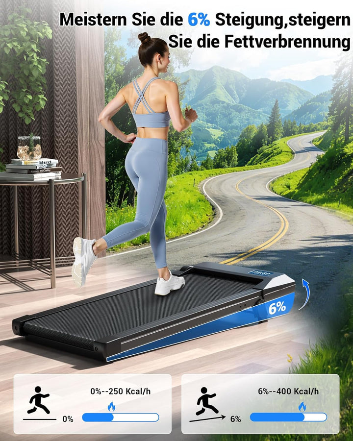 DeerRun Walking Pad mit 6% Steigung, Laufband für Zuhause und Home Office mit App, LED Anzeige und F