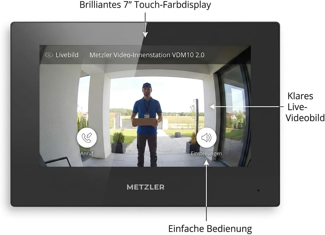Metzler VDM10 2.0 Innenstation Home, 7 Zoll Touchscreen, 2-Draht IP, Schwarz | 200 mm × 140 mm × 25.