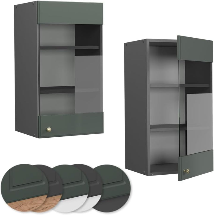 Vicco Küchenschrank Glas Fame-Line, Grün-Gold Landhaus/Anthrazit, 40 cm Grün-gold Landhaus Hängeglas