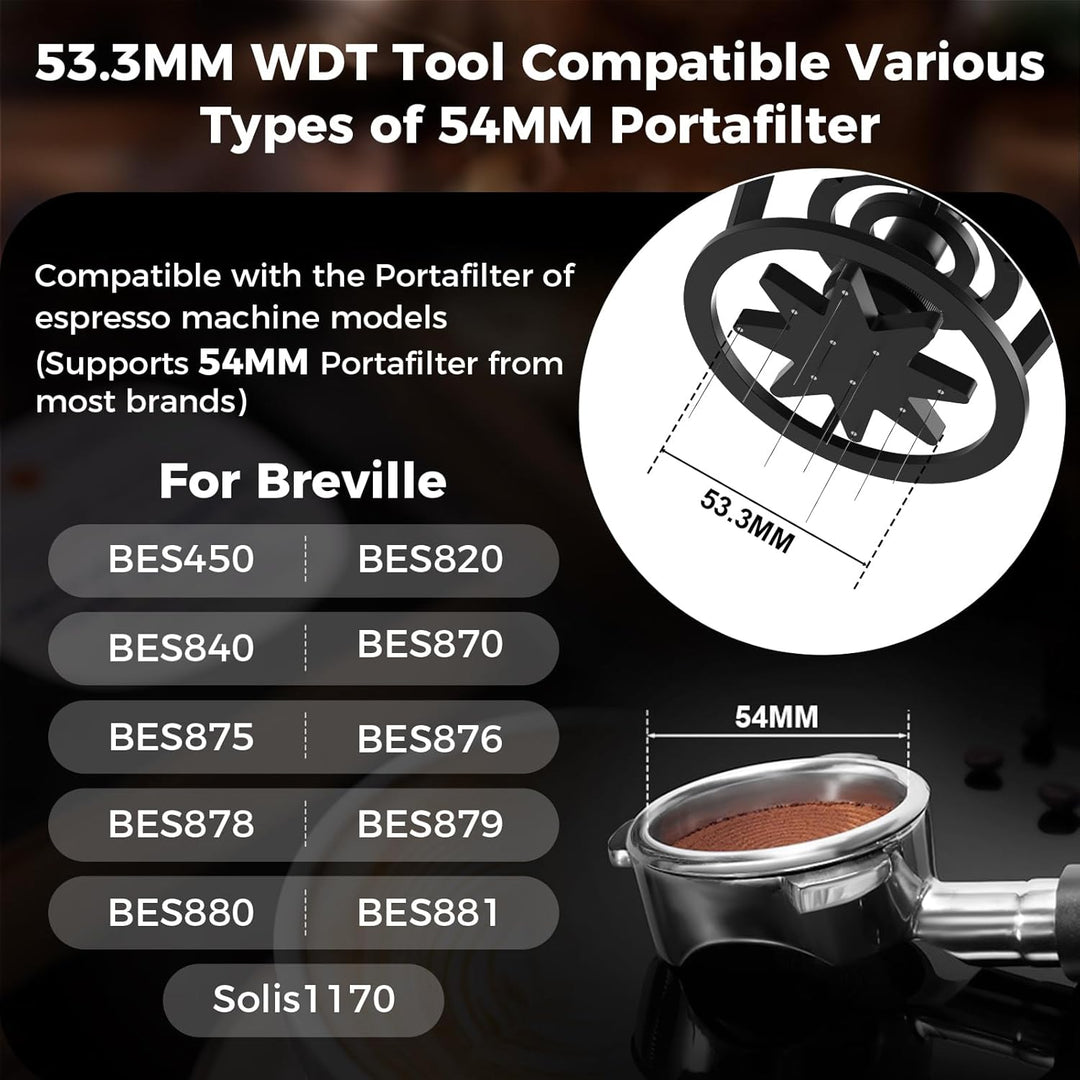 IKAPE Espresso Coffee V3 WDT Werkzeug, 54-mm-Rührlöffel, ausgestattet mit 8-Nadel-Rührlöffel, Einste