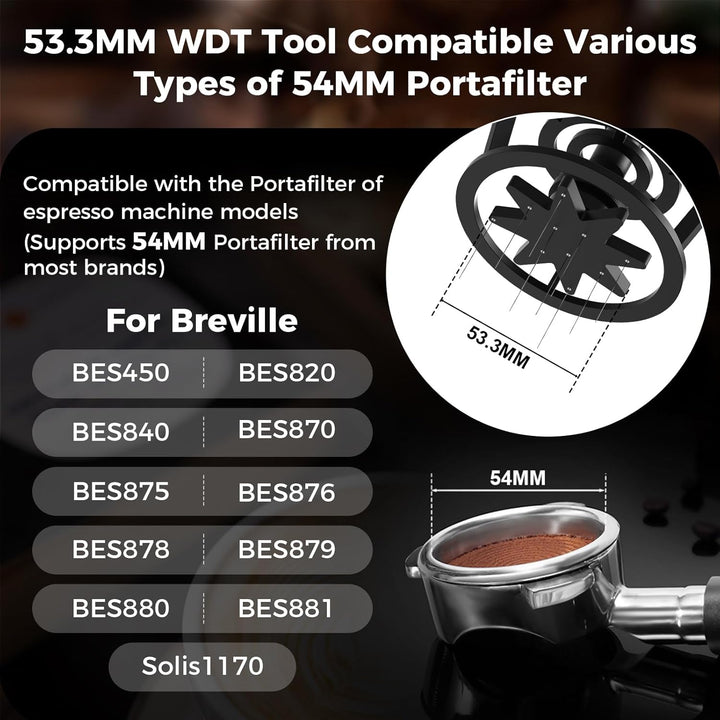 IKAPE Espresso Coffee V3 WDT Werkzeug, 54-mm-Rührlöffel, ausgestattet mit 8-Nadel-Rührlöffel, Einste