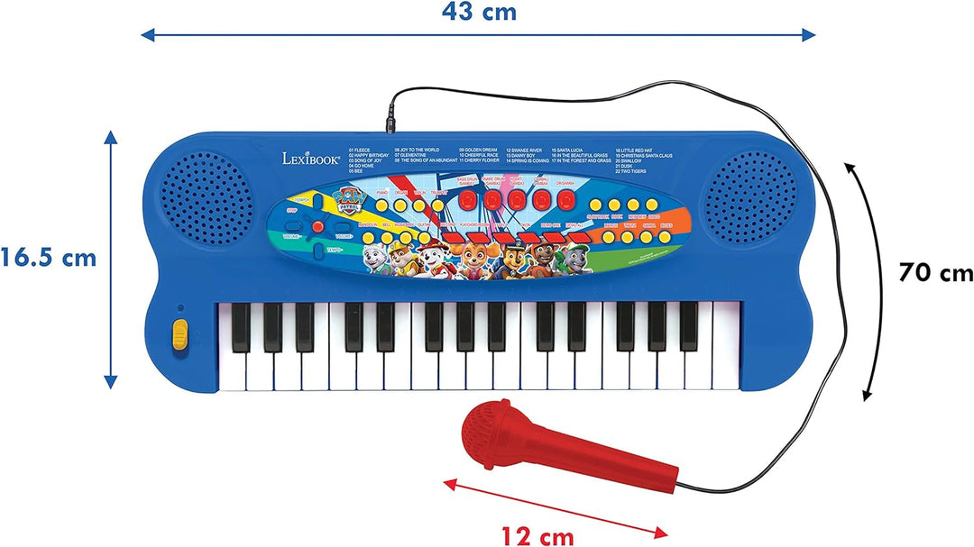 Lexibook K703PA Paw Patrol Elektronisches Keyboard, 32-Tasten-Piano, Mikrofon zum Singen, 22 Demo-So