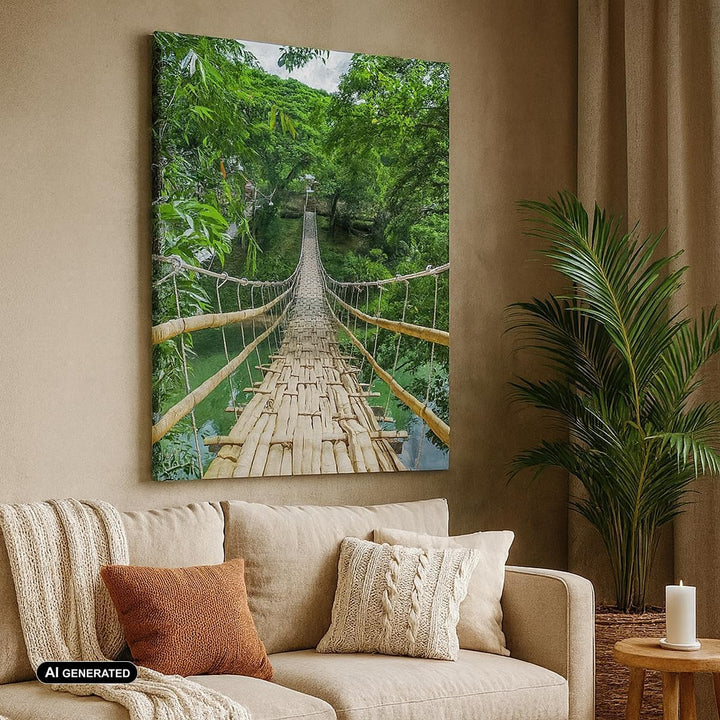 Bilder auf Leinwand 55x100cm Leinwandbild mit Rahmen Gehweg Baum Holz Steg Gross Wanddeko Bild Schla