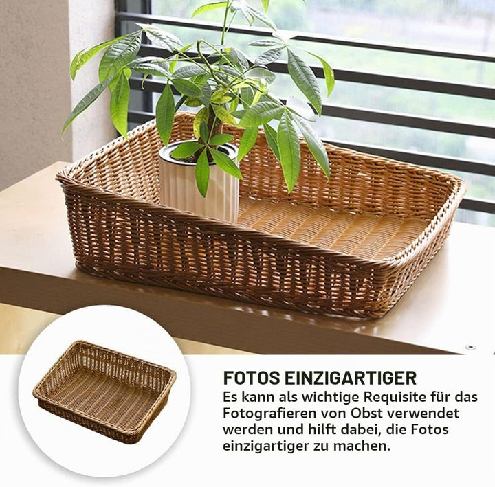 BESTonZON Geflochtener Aufbewahrungskorb Eckig Aufbewahrungskiste Lebensmittel Servierkorb Obstkorb