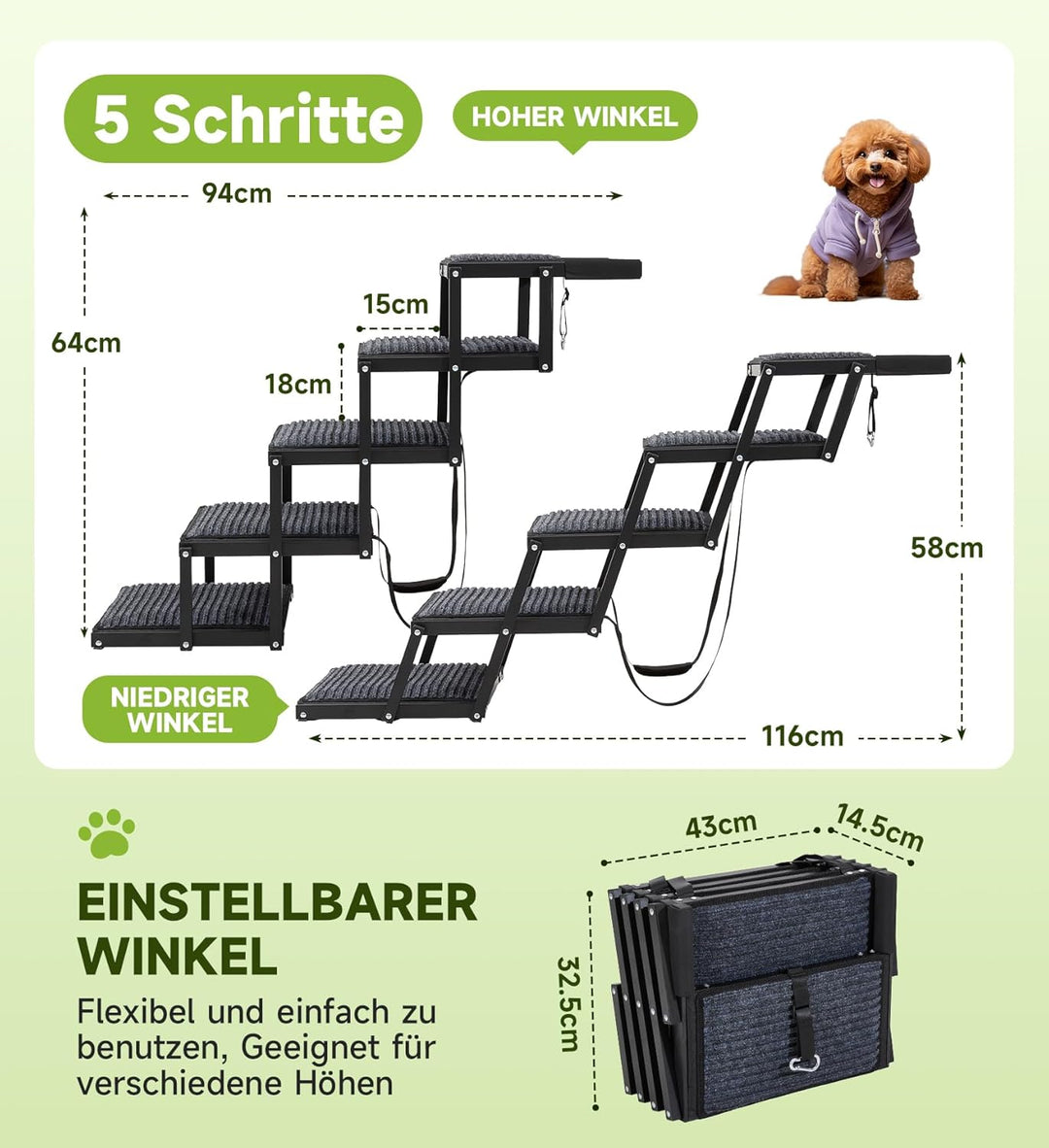 Hunderampe, 5-stufige Hunderampe Auto Klappbar, Extra Stabile Hundetreppe mit Anti-Rutsch-Treppe, Li