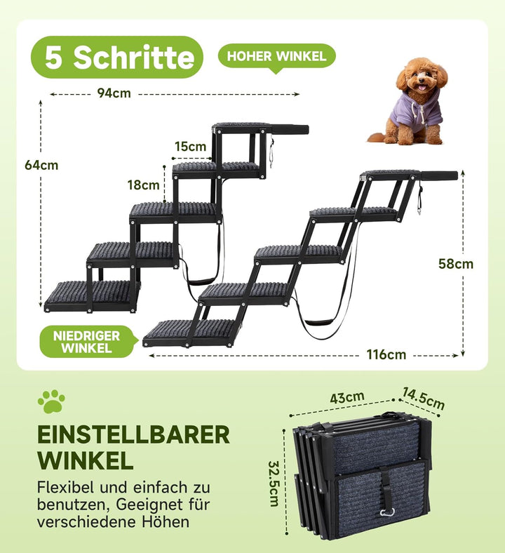 Hunderampe, 5-stufige Hunderampe Auto Klappbar, Extra Stabile Hundetreppe mit Anti-Rutsch-Treppe, Li