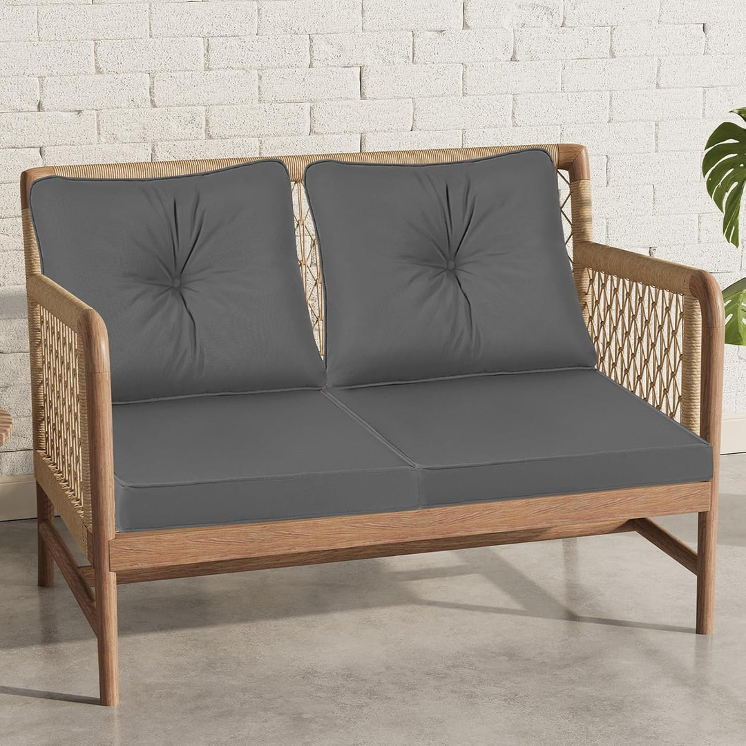 Outdoor Stuhlkissen 50x50, Schaumstoff Sitzkissen mit Bändern | Grau Wasserdichtes Gartenpolster mit