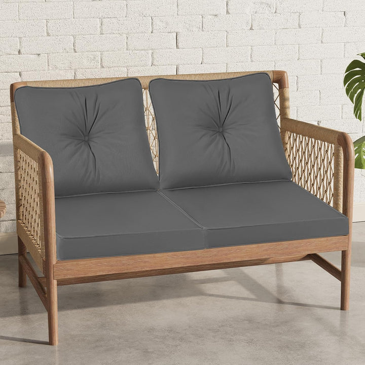 Outdoor Stuhlkissen 50x50, Schaumstoff Sitzkissen mit Bändern | Grau Wasserdichtes Gartenpolster mit