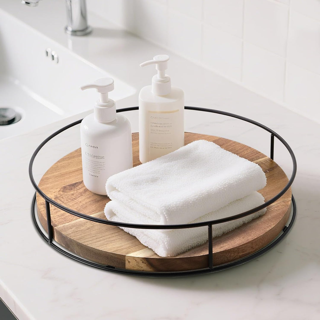 FAAING 2 Stück 25cm Holz Lazy Susan Drehteller, 360° drehbar Drehteller Rund Küche Holz Gewürzregal