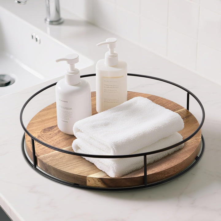 FAAING 2 Stück 25cm Holz Lazy Susan Drehteller, 360° drehbar Drehteller Rund Küche Holz Gewürzregal