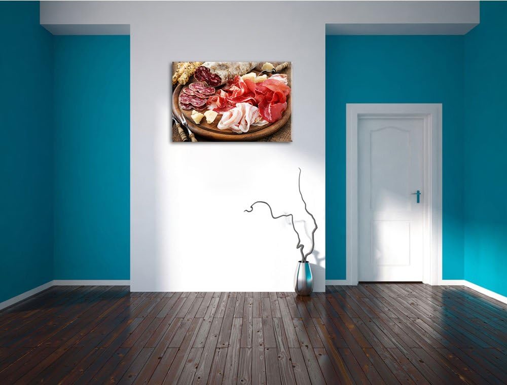 Brotzeit mit Wurst Format: 100x70 auf Leinwand, XXL riesige Bilder fertig gerahmt mit Keilrahmen, Ku