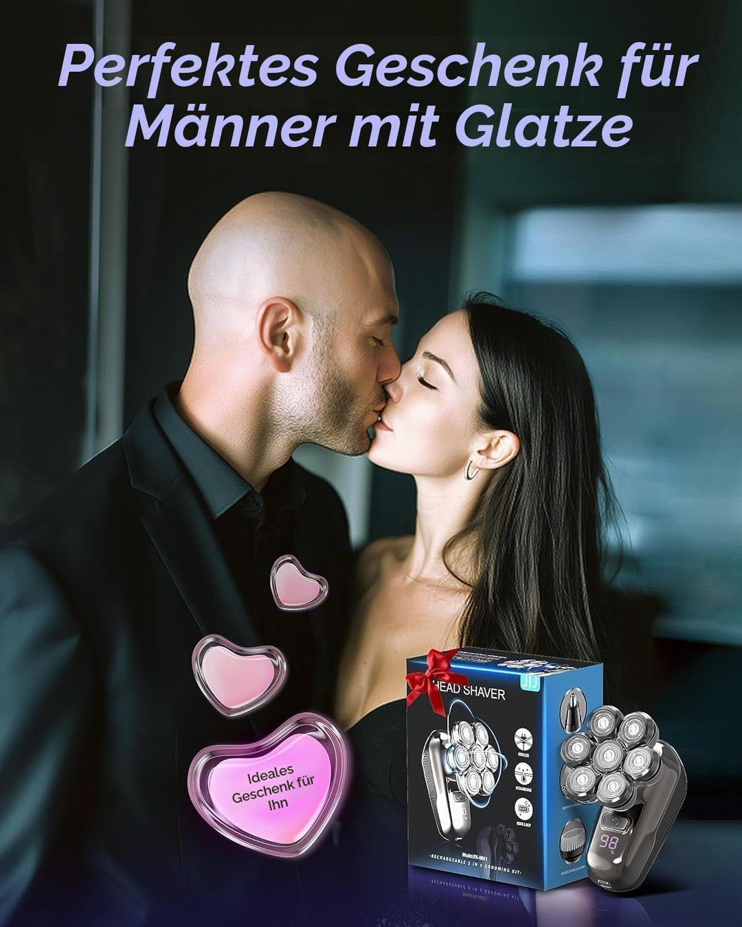 Glatzen Rasierer Herren, Upgrade-7D Kopfrasierer Glatze, Elektrischer Nass-/Trockenrasierer wasserdi