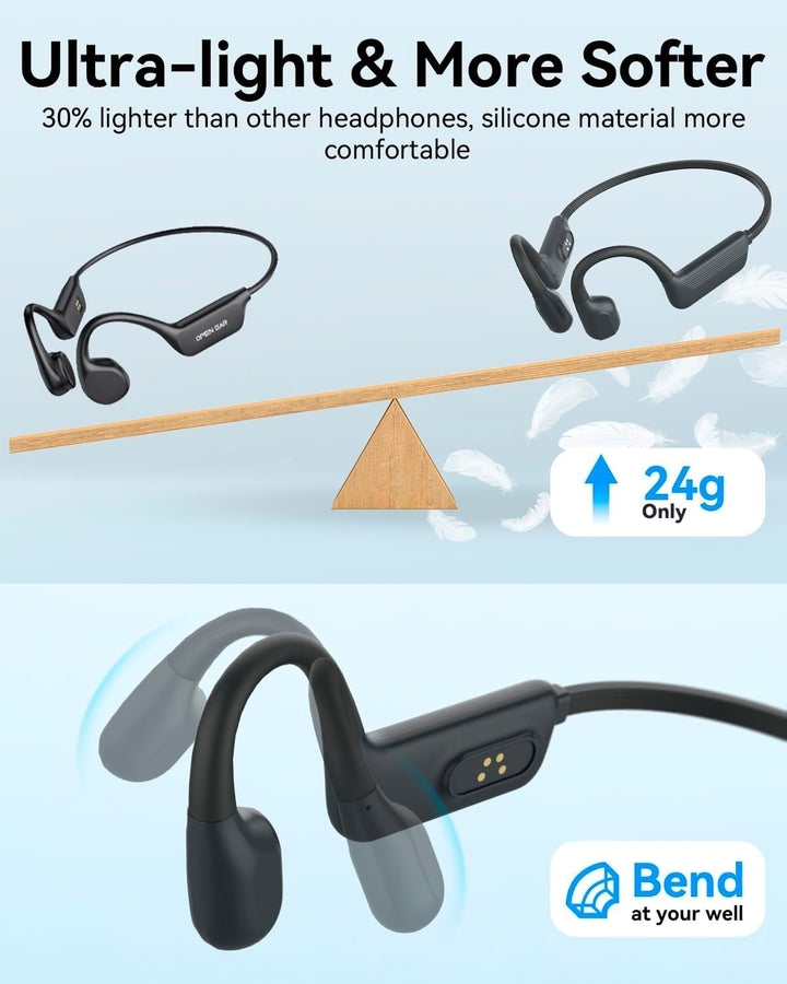 MONODEAL Kopfhörer Schwimmen IP68 wasserdichte Knochenschall Kopfhörer Bluetooth 5.4, Bone Conductio