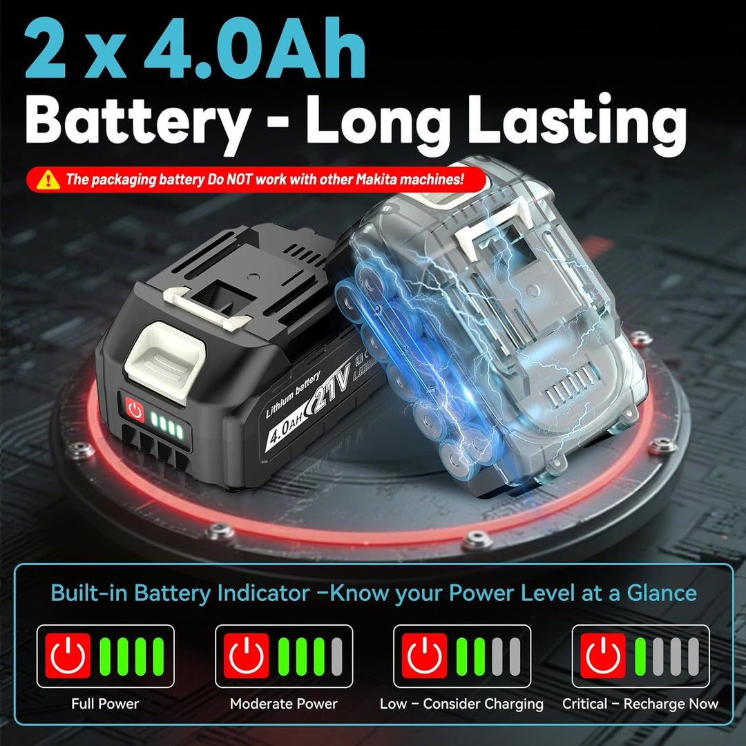 Multifunktionswerkzeug für Maa-kita 18V 21V Akku, 2× 4.0Ah Akku Multitool 6 Stufige +Automodus 8000–