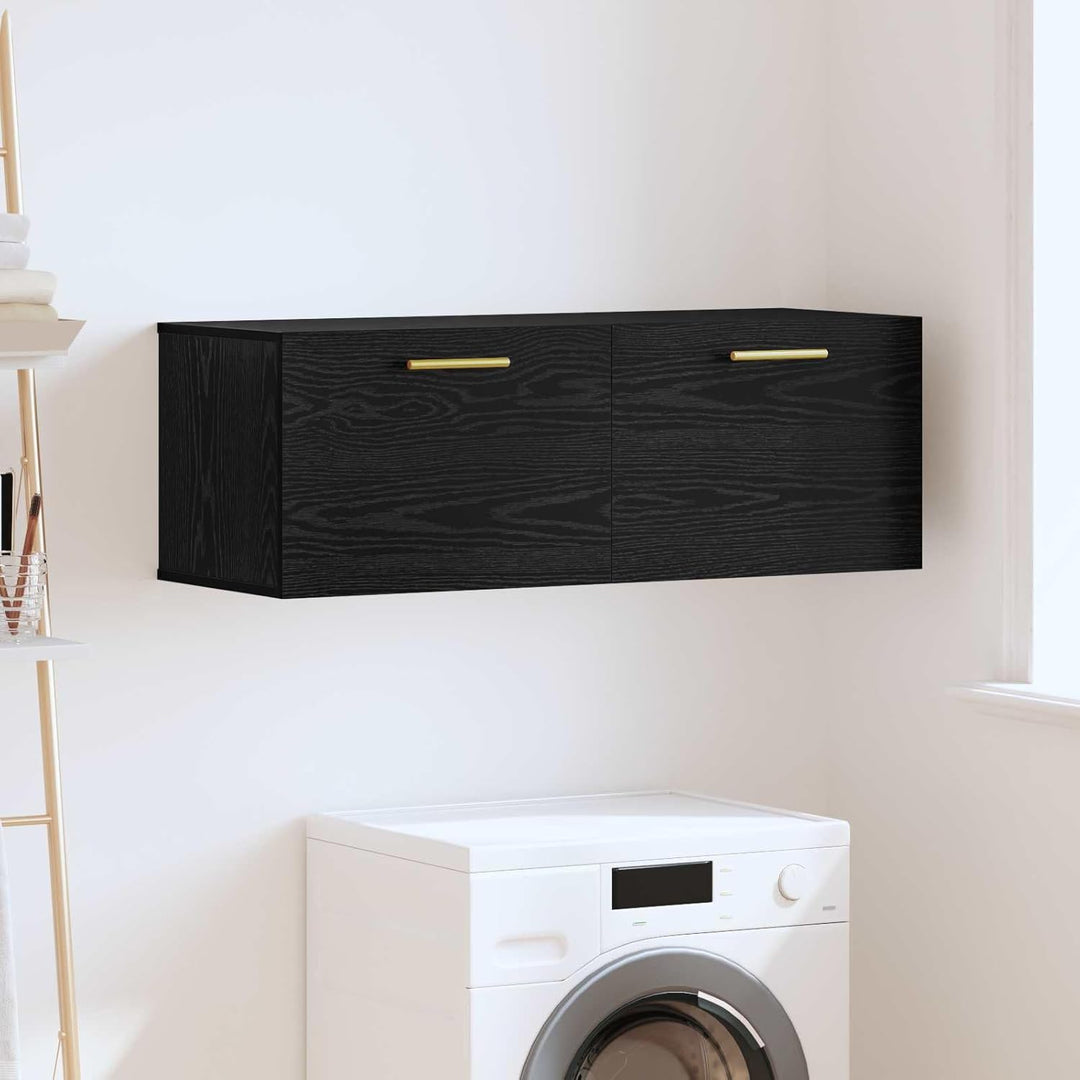 vidaXL Wandschrank Schwarz Eichen-Optik 100 x 36,5 x 35 cm, Wohnzimmer, moderner Stil, viel Stauraum