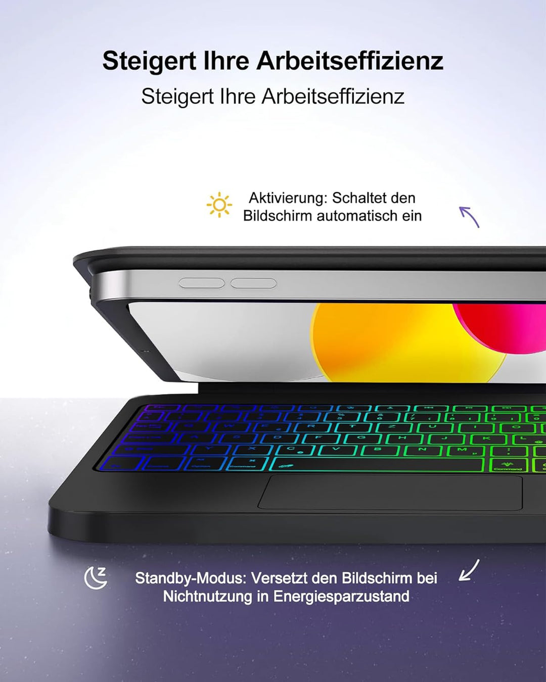 Magic Keyboard für iPad 11/10 Generation: Magnetische Hülle mit 7-Farben-Beleuchtung & Trackpad | Ko
