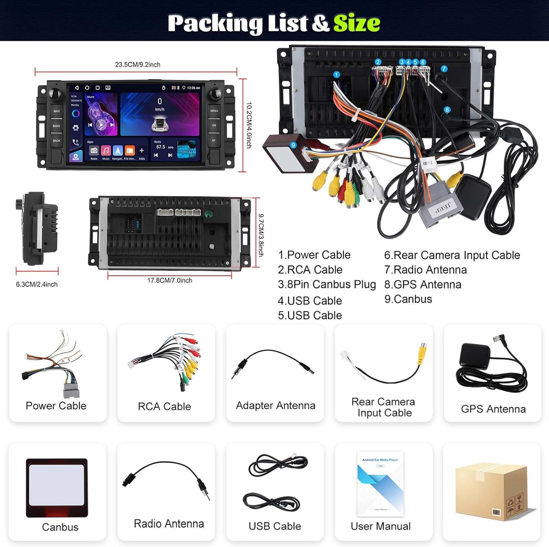 Android 15, 4G+64G CAMECHO Autoradio für Jeep Wrangler Compass Grand Cherokee/Chrysler 300C/Dodge Ra