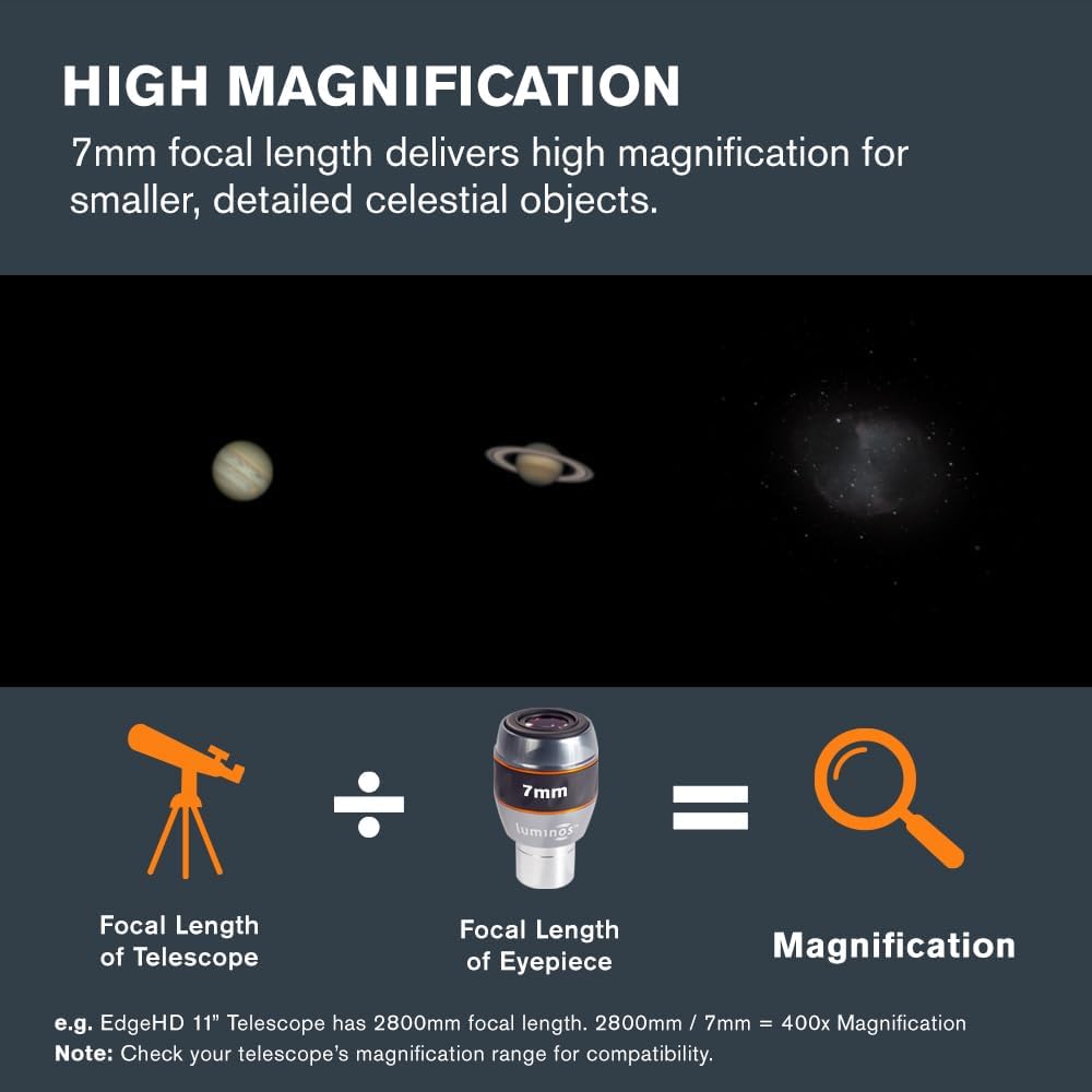 Celestron 93430 7 mm Luminos Okular, Schwarz/Silber Leuchtendes Okular - 7 mm, Leuchtendes Okular -