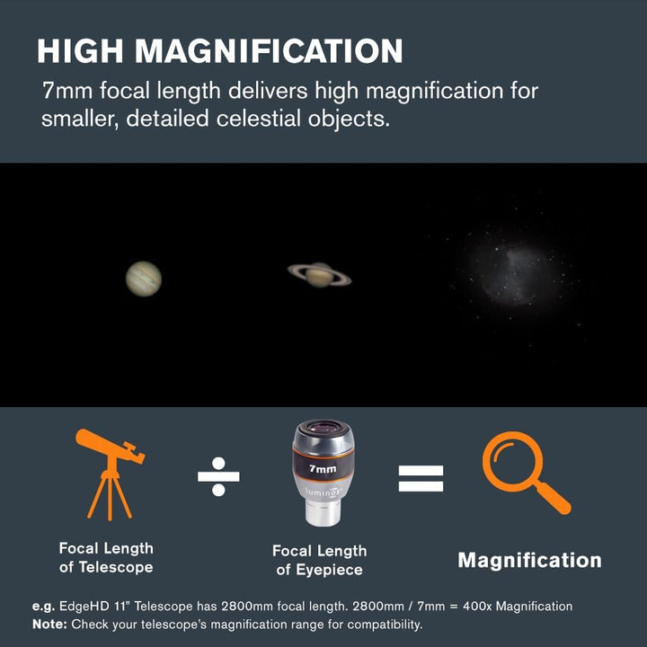 Celestron 93430 7 mm Luminos Okular, Schwarz/Silber Leuchtendes Okular - 7 mm, Leuchtendes Okular -