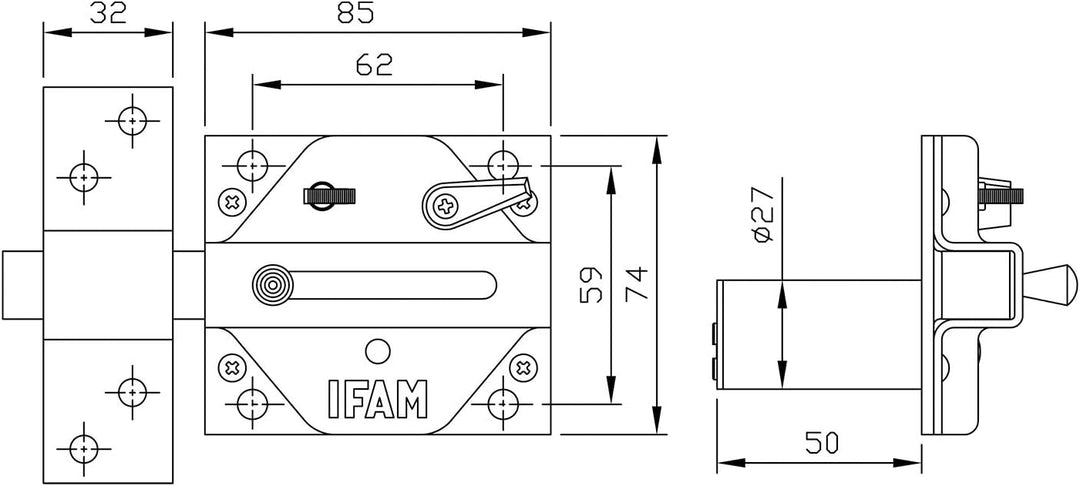 IFAM| Türriegel Modell CS88| Maximale Sicherheit| Für Türen| Stahlhebel| Einfach zu montieren| Exter