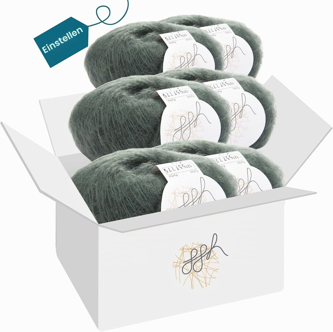 ggh Kid Box - 6 Knäuel Strickwolle aus Kid Mohair - Farbe 121 - Berylgrün, 121 - Berylgrün