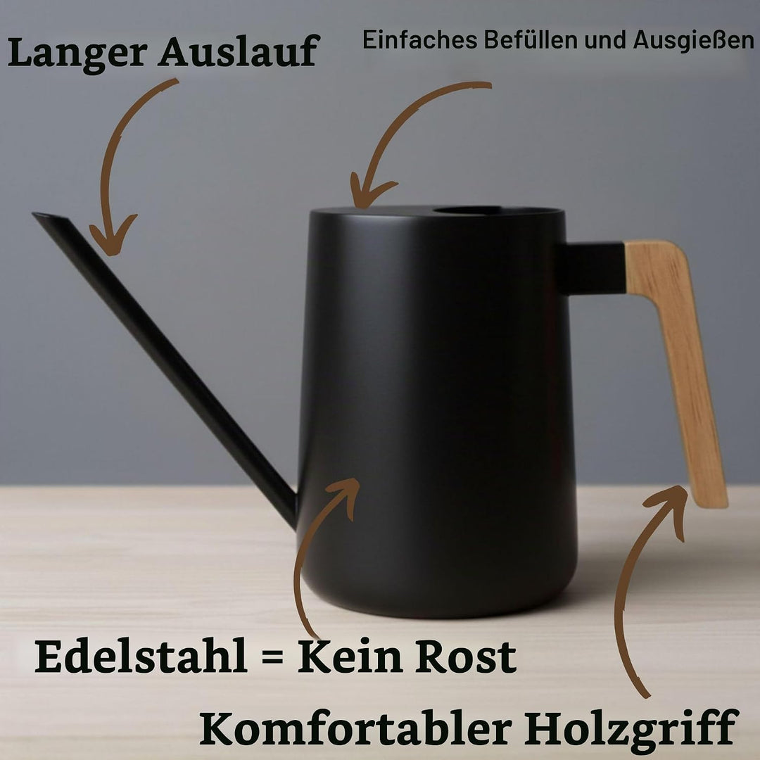 HB Design Co. Giesskanne für den Innenbereich mit langem Auslauf – 1000 ml Schwarze Giesskanne für Z