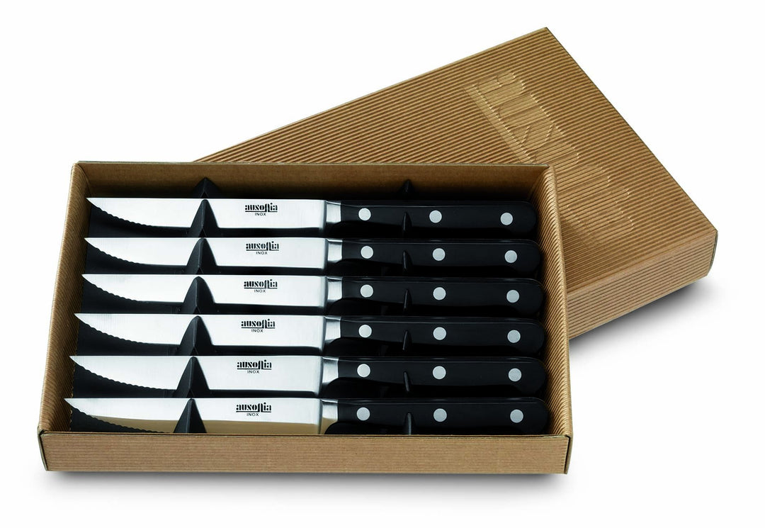 AUSONIA - 61149 SET MIT 6 GESCHMIEDETEN STEAKMESSERN MESSERSET MIT HOCHPOLIERTER KLINGE AUS AISI 420