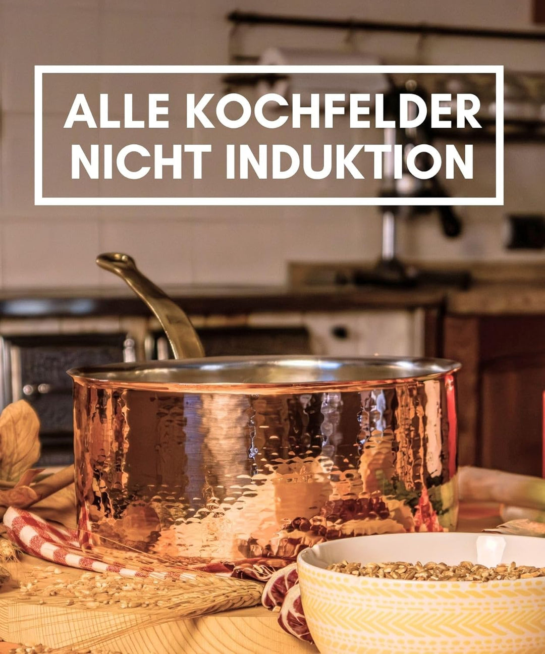 100% Made in Italy Topf aus verzinntem Kupfer mit Messinggriff – 16 x 9.5 cm 1.2L – Topf für Ragout