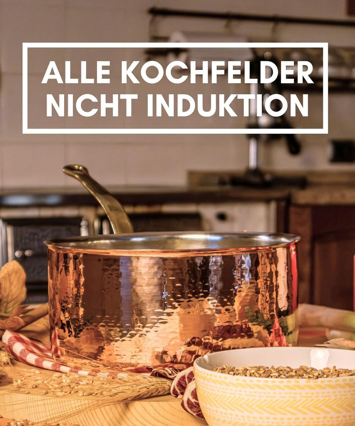 CREARTISTIC 100% Made in Italy Topf aus verzinntem Kupfer mit Messinggriff – 18 x 10.5 cm 2L – Topf