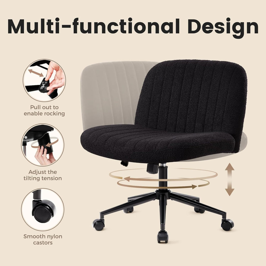 IWMH Bürostuhl ohne Armlehnen,Höhenverstellbar Drehstuhl mit Rollen,Schreibtischstuhl mit Teddy Stof