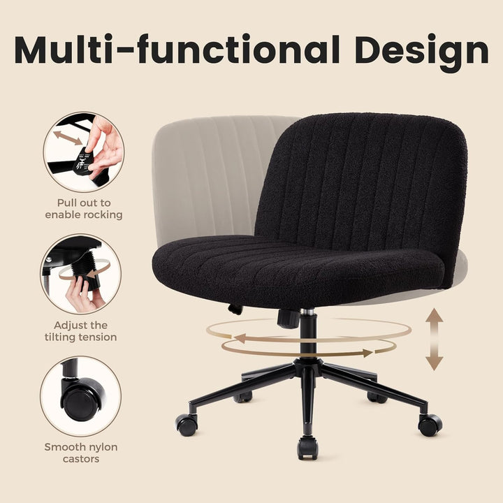 IWMH Bürostuhl ohne Armlehnen,Höhenverstellbar Drehstuhl mit Rollen,Schreibtischstuhl mit Teddy Stof