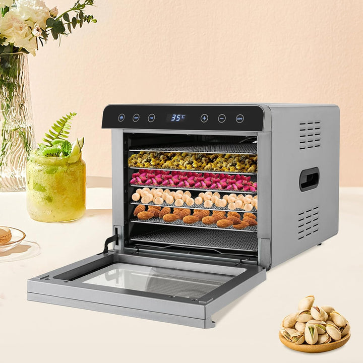 Dörrautomat, Edelstahl Dörrgerät mit 6 Einlegefächer Obsttrockner Food Dehydrator Dörrapparat für Ob
