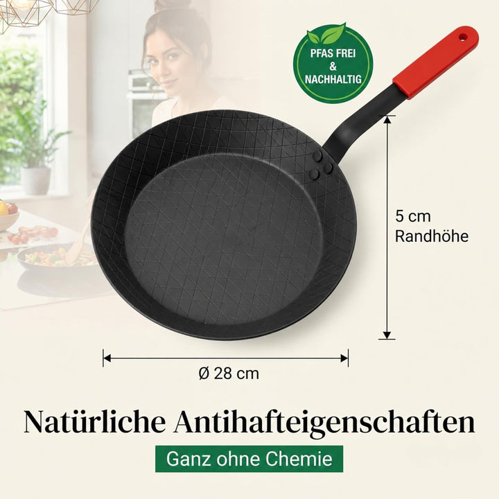 pasoli Steak-Pfanne aus Carbonstahl, voreingebrannt (mit Griffschutz) Steak-Pfanne mit Griffschutz,