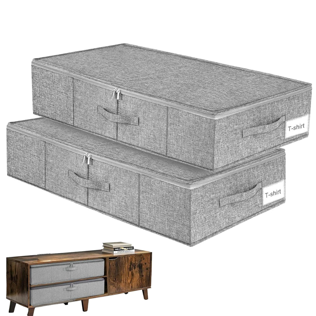 Unterbett Aufbewahrungsbox mit Deckel, 2 Stück Faltbar Unterbettkommode, Doppelreissverschluss Aufbe