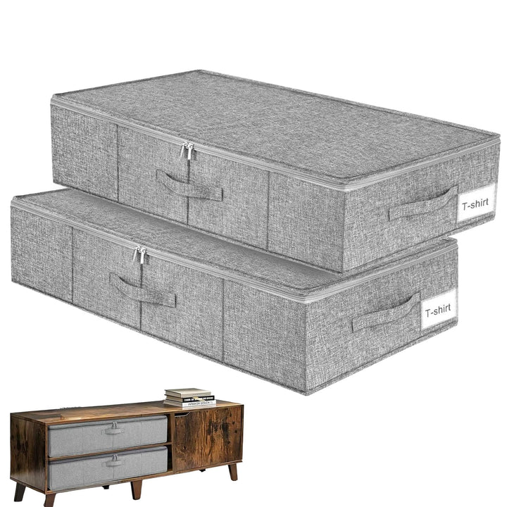 Unterbett Aufbewahrungsbox mit Deckel, 2 Stück Faltbar Unterbettkommode, Doppelreissverschluss Aufbe