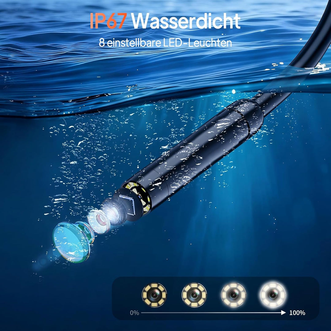 Endoskopkamera mit Licht, AOPICK 8mm IP67 wasserdichte Endoskop, 4.3" IPS Bildschirm Inspektionskame
