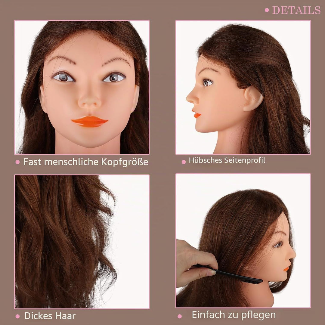 DaizySight Frisierkopf Erwachsene 100% Echthaar Haare, übungskopf Friseur Puppenkopf zum Frisieren u
