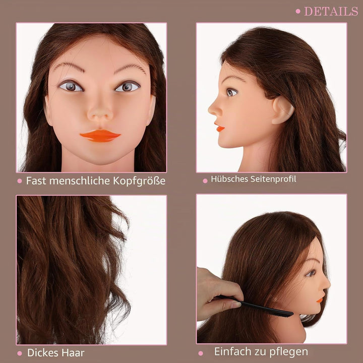 DaizySight Frisierkopf Erwachsene 100% Echthaar Haare, übungskopf Friseur Puppenkopf zum Frisieren u