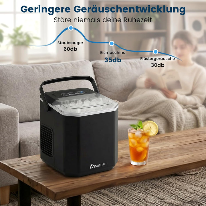 Eiswürfelmaschine Klein, Eiswürfelbereiter mit Tragbarem Griff, 2 Eiswürfel Grössen, 9 Würfel in 6 M