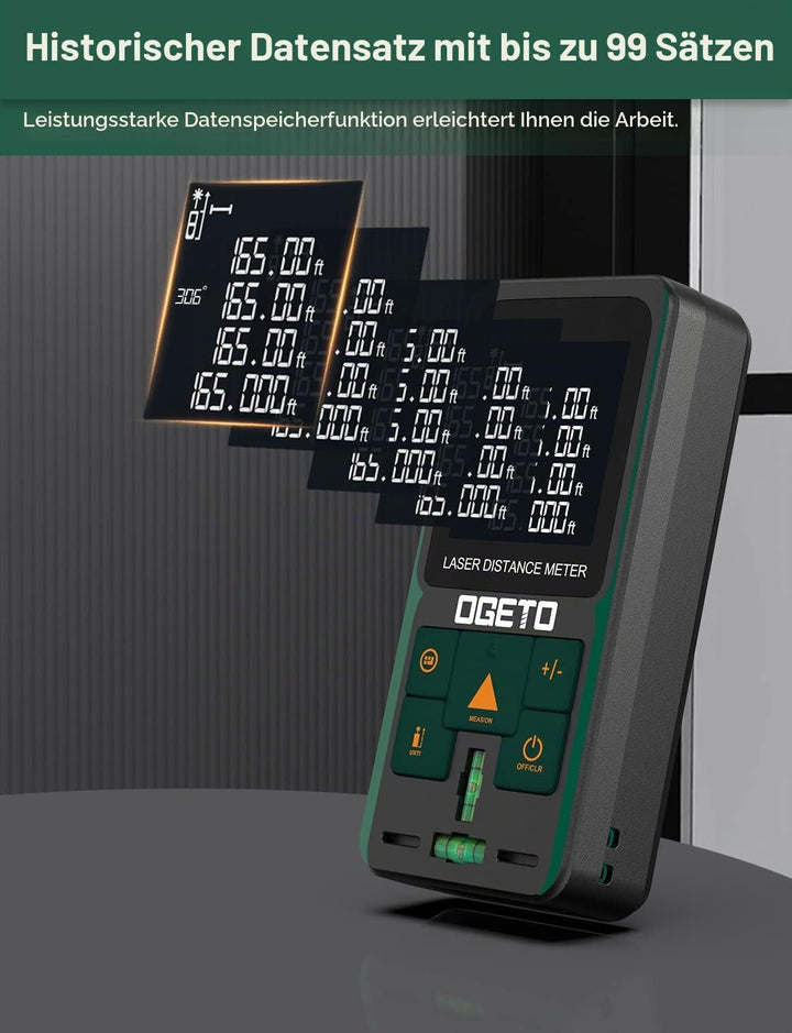 Laser Entfernungsmesser, OGETO Laser Entfernungsmesser mit LCD Hintergrundbeleuchtung, 99 Datensätze