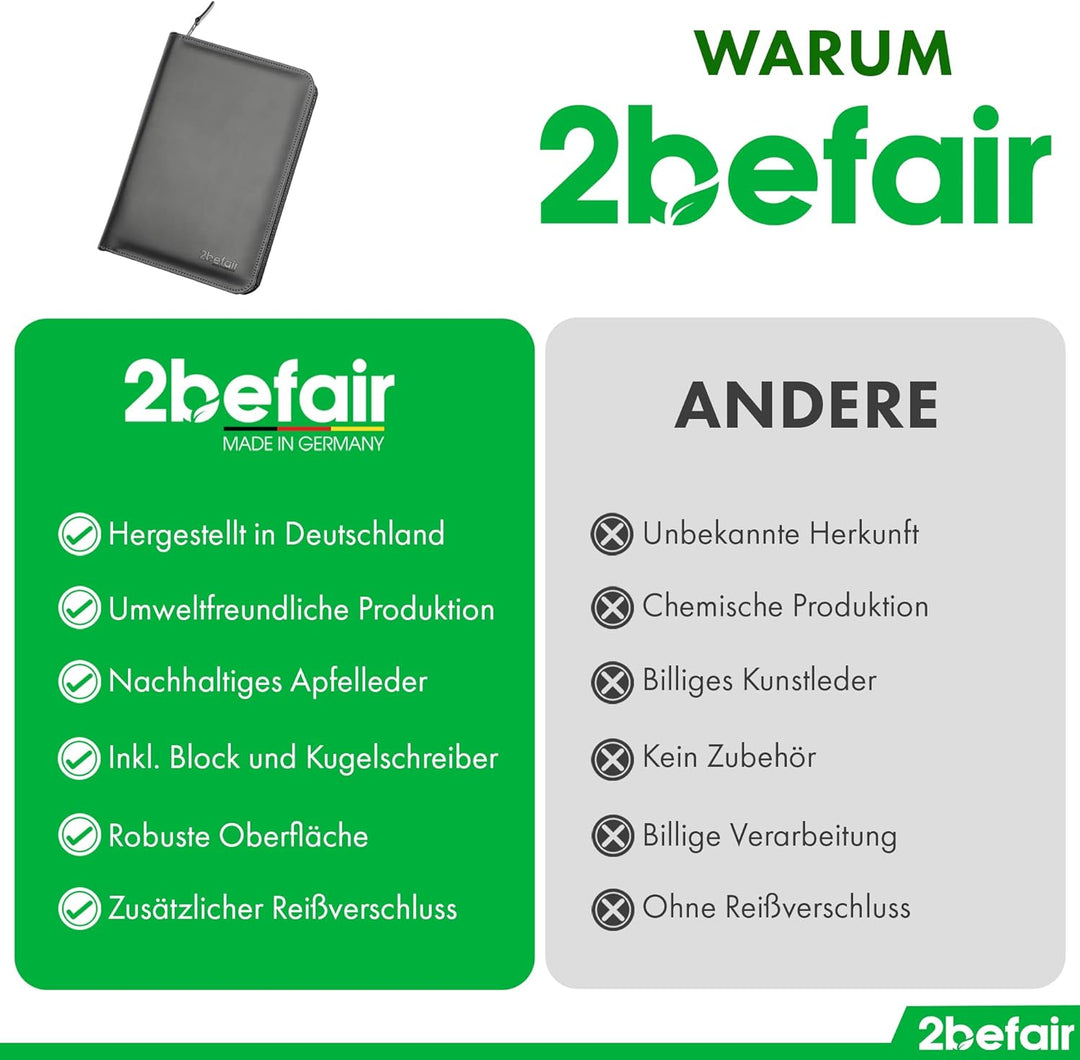 2befair Bordmappe – Made in Germany, nachhaltige Dokumentenmappe aus veganem Apfelleder, für das Roa