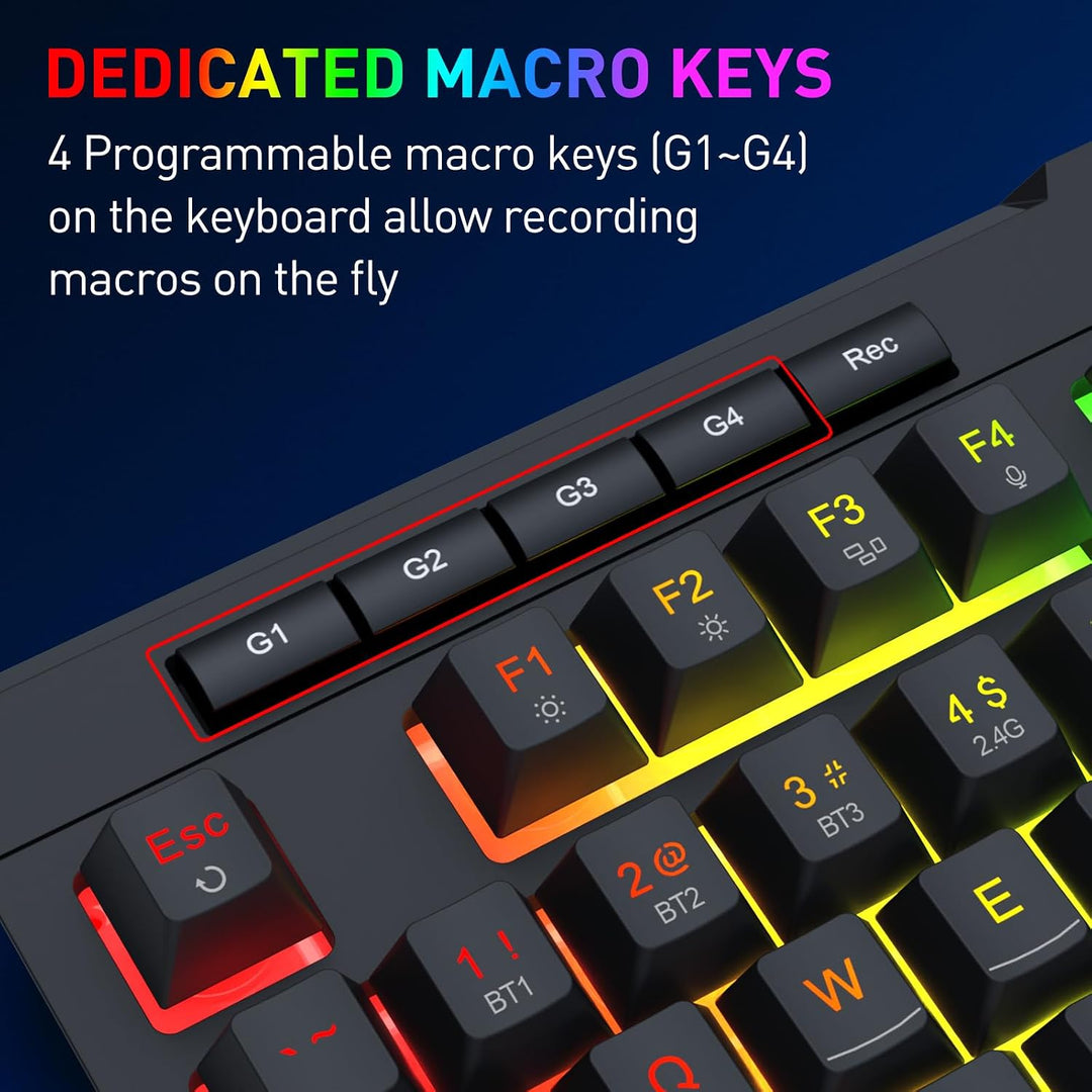Redragon S151 PRO 3-Modus Wilreess Gaming-Tastatur &amp; Maus-Kombination, 104 Tasten K525 RGB-Membranta