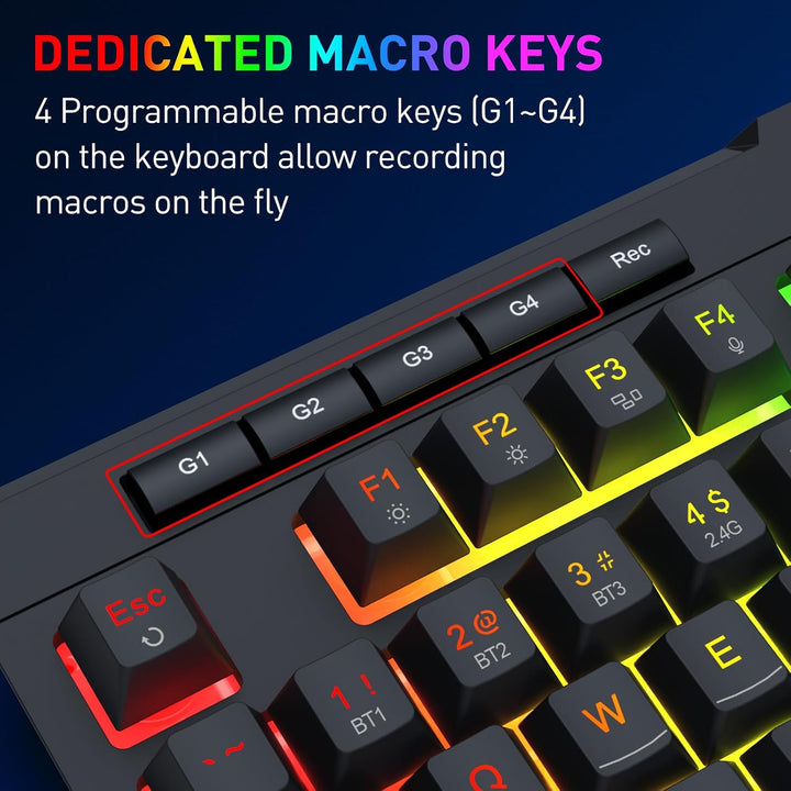 Redragon S151 PRO 3-Modus Wilreess Gaming-Tastatur &amp; Maus-Kombination, 104 Tasten K525 RGB-Membranta